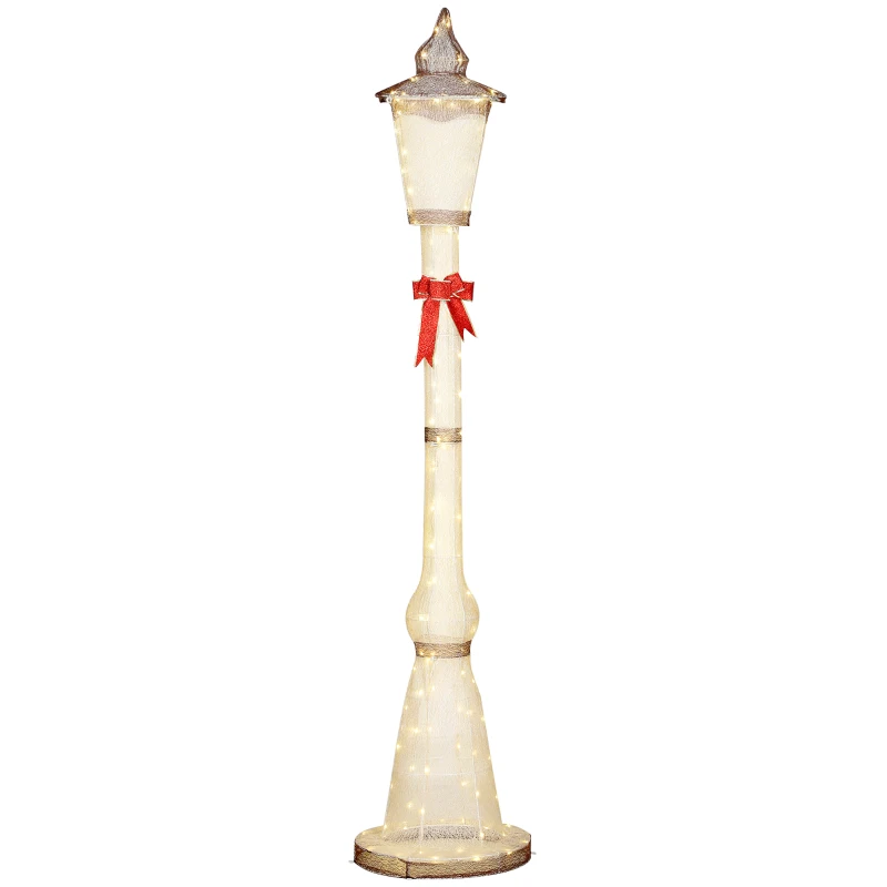 Outsunny LED Słup Latarniowy 215 cm Dekoracja Świąteczna z Ciepłobiałym Światłem, Stalowa Rama i Pasy Świąteczne, Dekoracja Bożonarodzeniowa, Oświetlenie Świąteczne na zewnątrz IP44