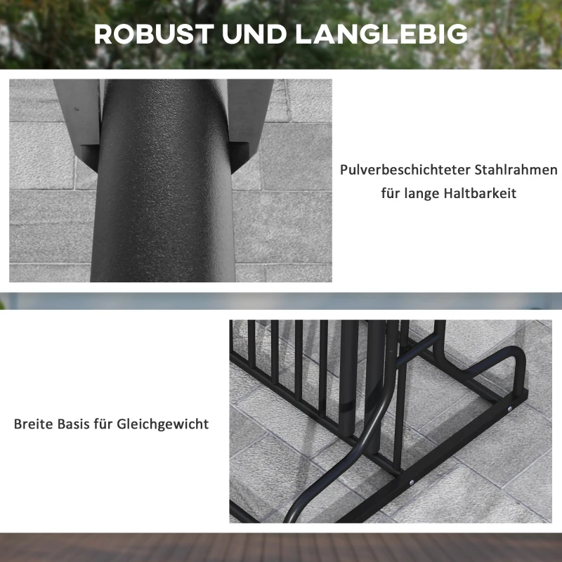 DURHAND Stojak rowerowy wielostojak na rowery stojak na rowery odporny na warunki atmosferyczne dla 4 rowerów, dwustronny, stal 90 x 80 x 80 cm, Czarny