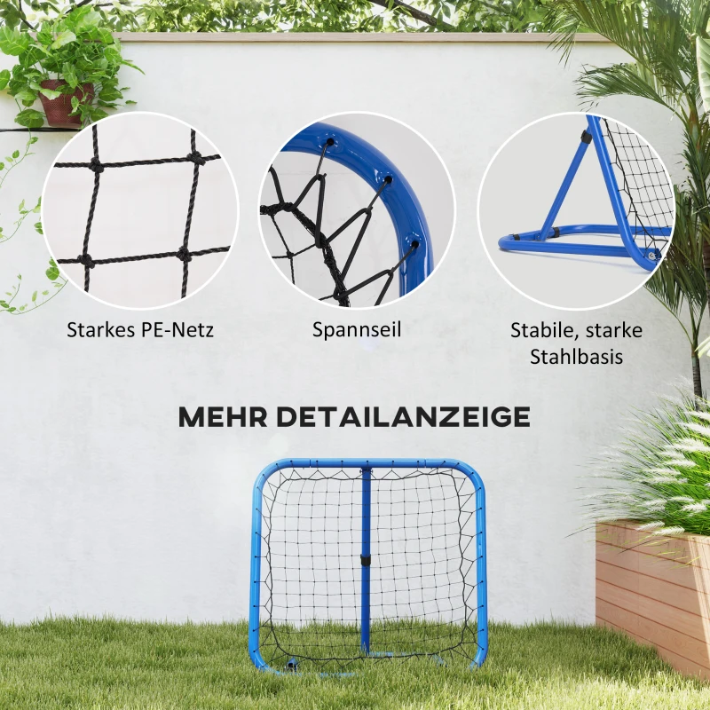 HOMCOM Siatka Rebounder do Piłki Nożnej, Składana, Ściana Odbijająca, Regulowana w 5 Poziomach, Metal, 78 x 84 x 65-78 cm, Niebieski
