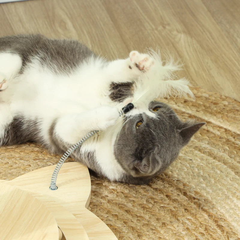 PawHut Cat Scratching Post, 69cm Cat Scratcher with Sisal Post, Interactive Track Ball Toy, Hanging Toy Ball, Feather, 4 in 1 Small Kitten Cat Scratch Post, Oak