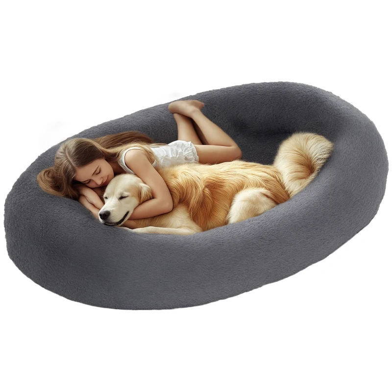 PawHut Human Dog Bed, 175L x 115W x 35Hcm Giant Human Dog Bed with Washable Cover, Waterproof Non-slip Bottom, Handel, Fluffy Dog Bed for People, Adults, Pet Family, Dark Grey