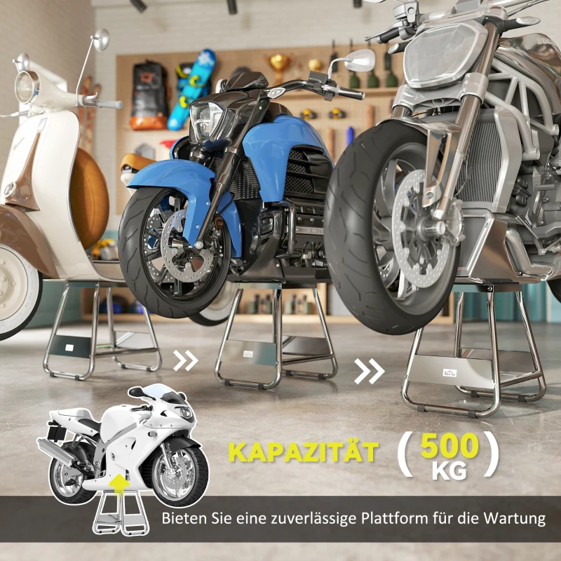 Stojak motocyklowy HOMCOM, uniwersalny uchwyt motocyklowy do 500 kg, stojak, podnośnik, platforma serwisowa
