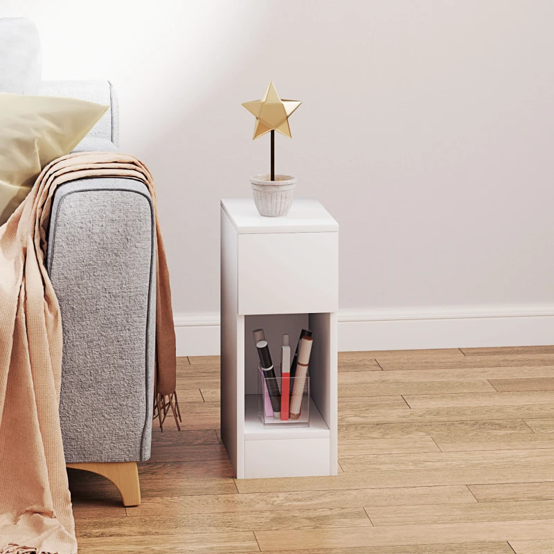 Stolik nocny z 2 szufladami, biały, z półką, nowoczesny