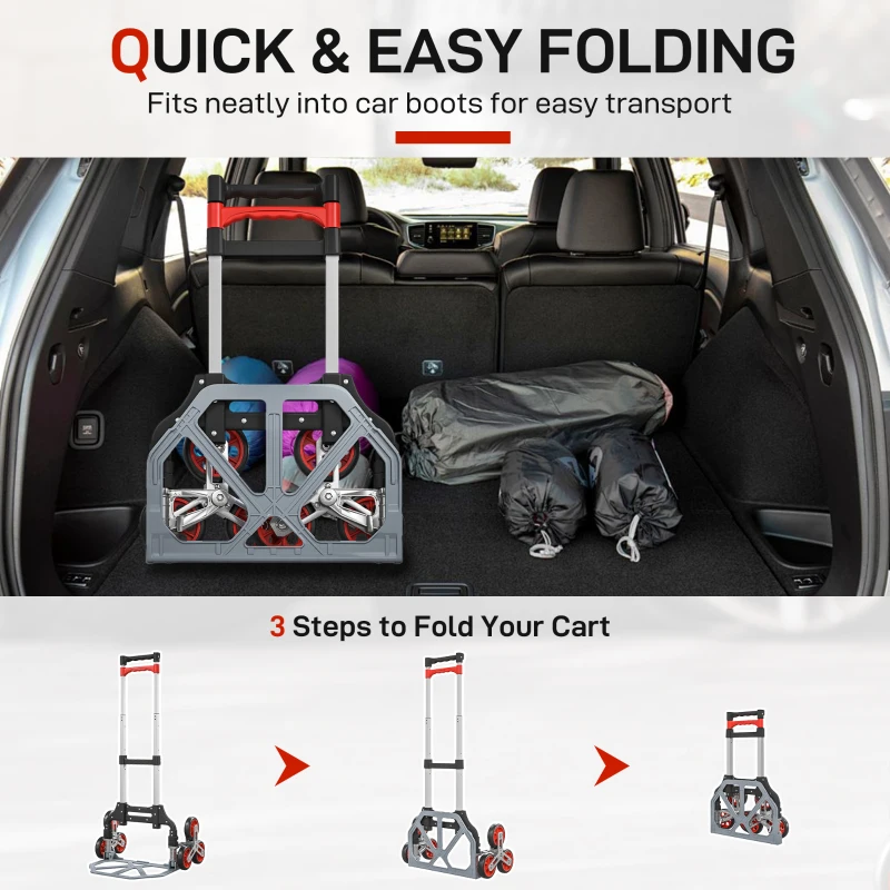 HOMCOM Składany Wózek Schodowy z 6 Kołami, Maks. Obciążenie 70 kg, Czerwony