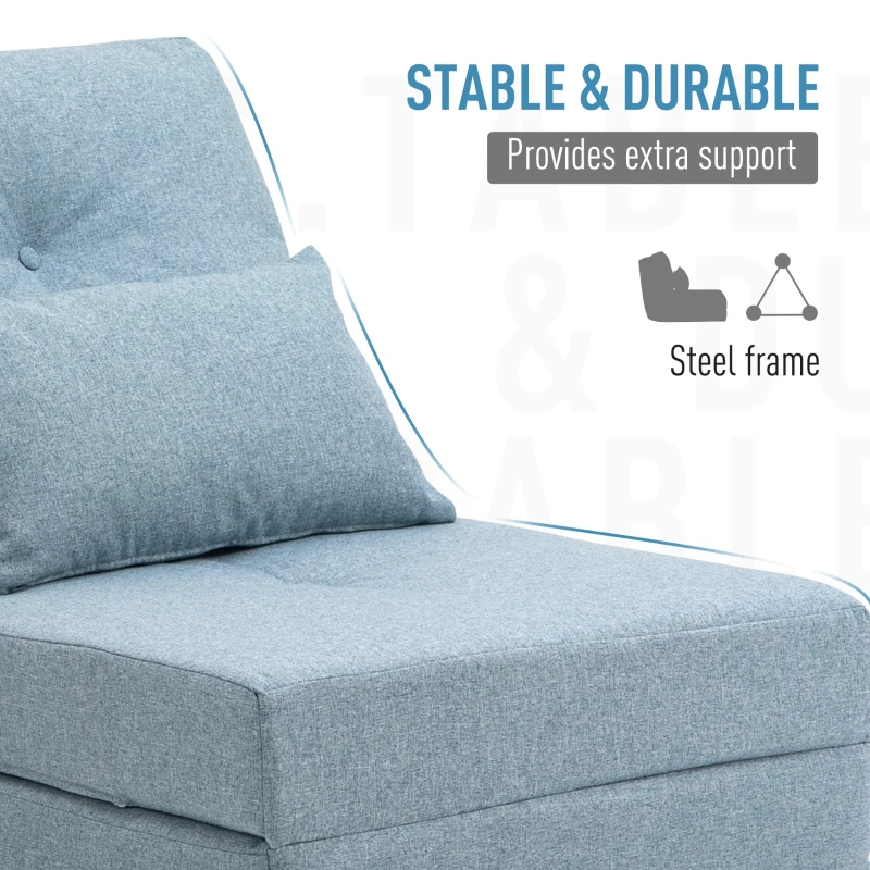 HOMCOM Fotel podłogowy 2 w 1 z regulowanym oparciem, sofa z ozdobną poduszką, poduszka do siedzenia dla salonu, sypialni, len, błękit nieba