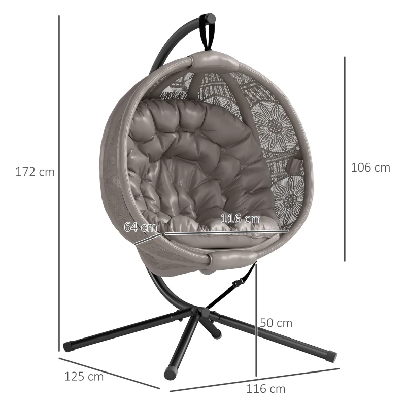 Outsunny Fotel wiszący z poduszką, składany kosz do siedzenia, do użytku wewnątrz i na zewnątrz, obciążenie do 120 kg, wykonany z poliestru, kolor piaskowy