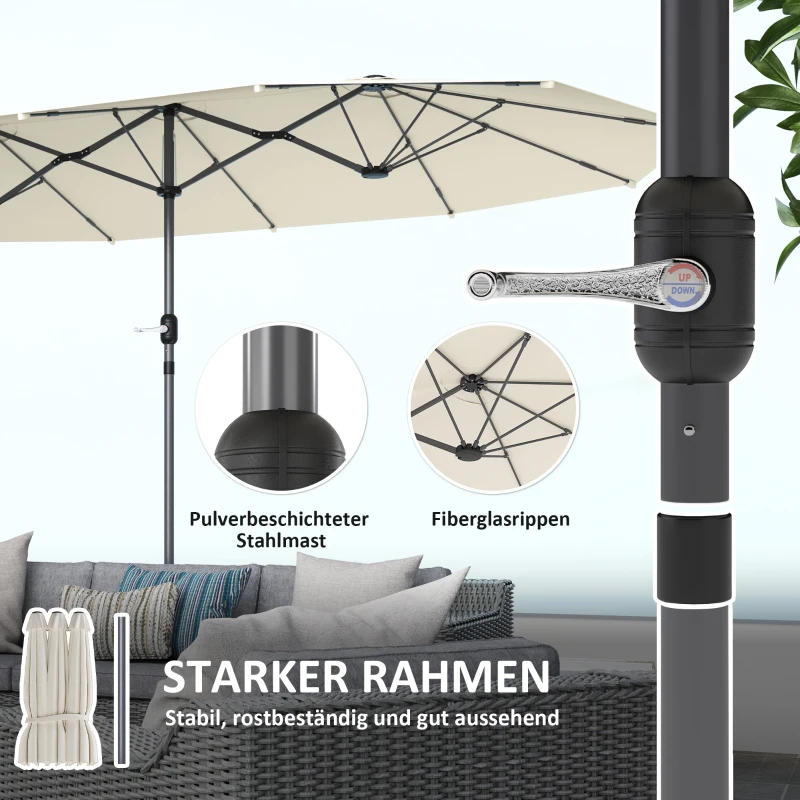 Podwójny parasol ogrodowy 436x260 cm, UV, stal, beżowy