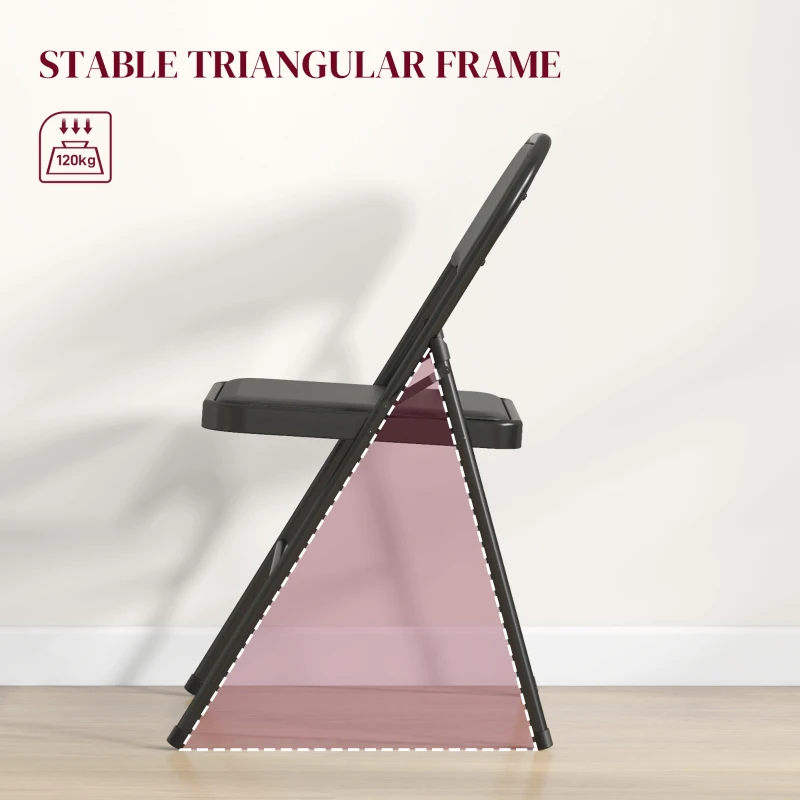 Zestaw 4 składanych krzeseł, poduszki, stalowe nogi, czarne