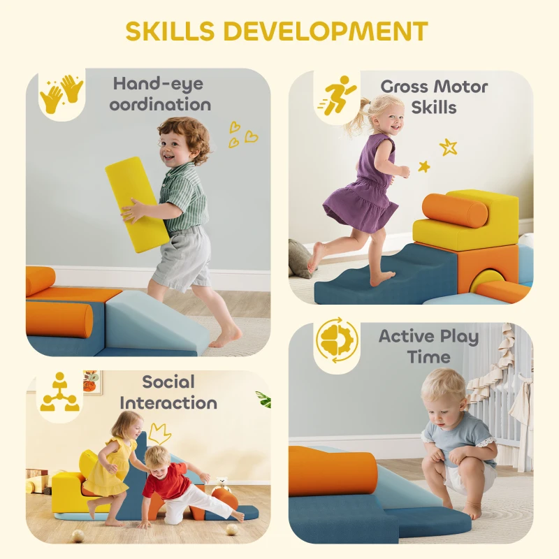AIYAPLAY Miękkie klocki piankowe 9-elementowe dla dzieci zdejmowany pokrowiec wielokolorowe klocki do wspinaczki
