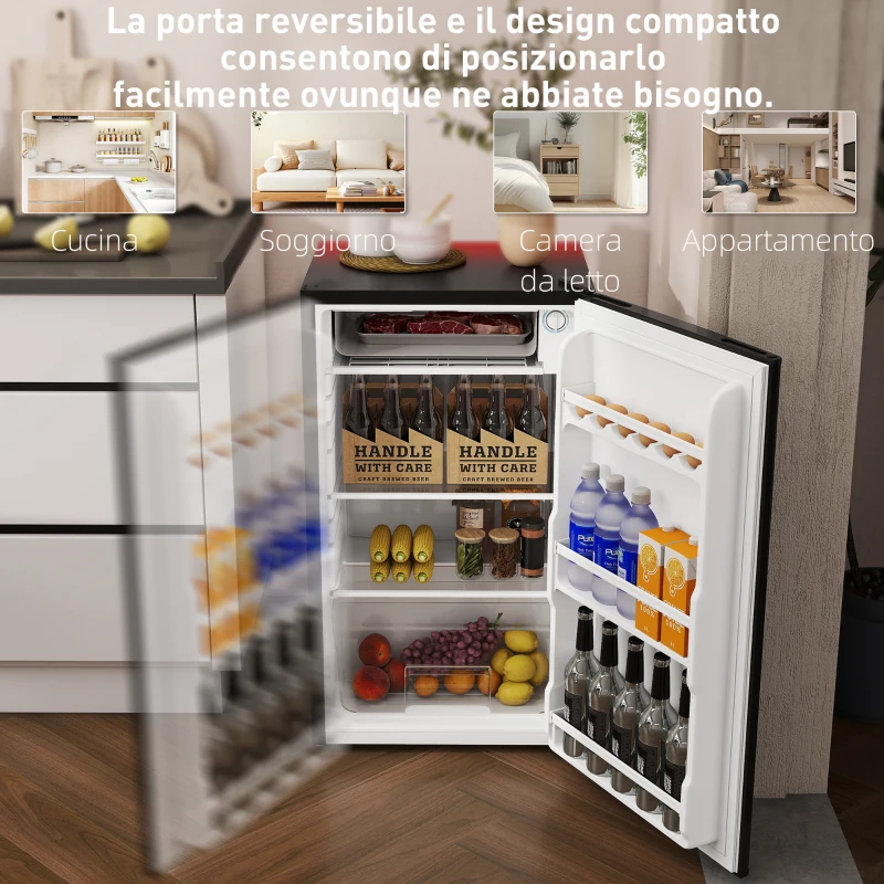 HOMCOM Frigorifero Piccolo 91L MonoPorta Reversibile con Congelatore e Temperatura Regolabile, Nero