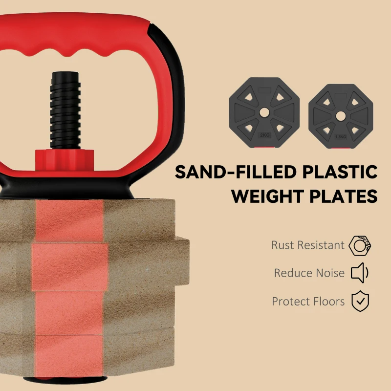 SPORTNOW Zestaw hantli 6-w-1 regulowany 15 KG - sztangi, kettlebells, uchwyty do pompek