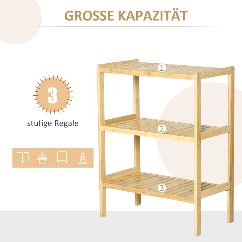 HOMCOM Półka Łazienkowa z 3 Poziomami, Bambusowa Półka, Półka Kuchenna, do Łazienki, Kuchni, Salonu, Korytarza, Naturalna, 62 x 33 x 80 cm