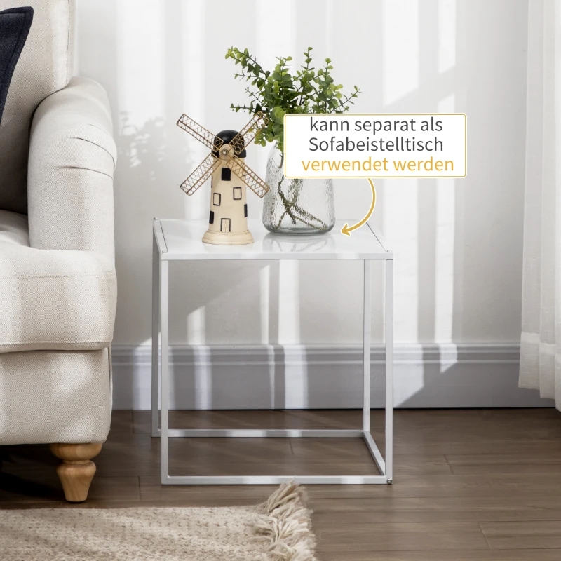 HOMCOM Zestaw Stolików Pomocniczych, Nowoczesne Stoliki, Oszczędność Miejsca, Solidny Stelaż Stalowy, Biały