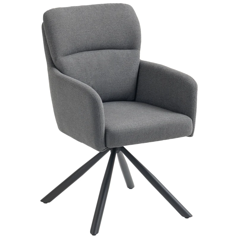 HOMCOM 360° Swivel Dining Chair, Modern Armchair, Accent Chair with Armrests and Steel Legs for Dining Room, Kitchen, Living Room, Bedroom, Grey