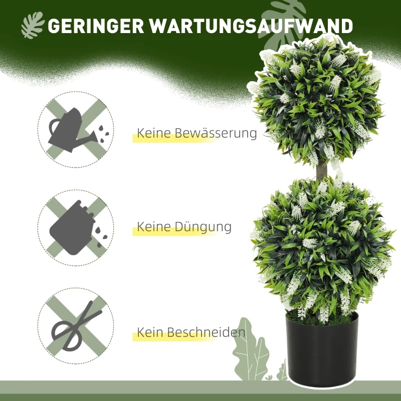 HOMCOM Zestaw 2 sztucznych drzewek lawendowych, wysokość 70 cm, sztuczne rośliny w doniczkach, UV-odporne kwiaty sztuczne, idealne do salonu sypialni biura ogrodu