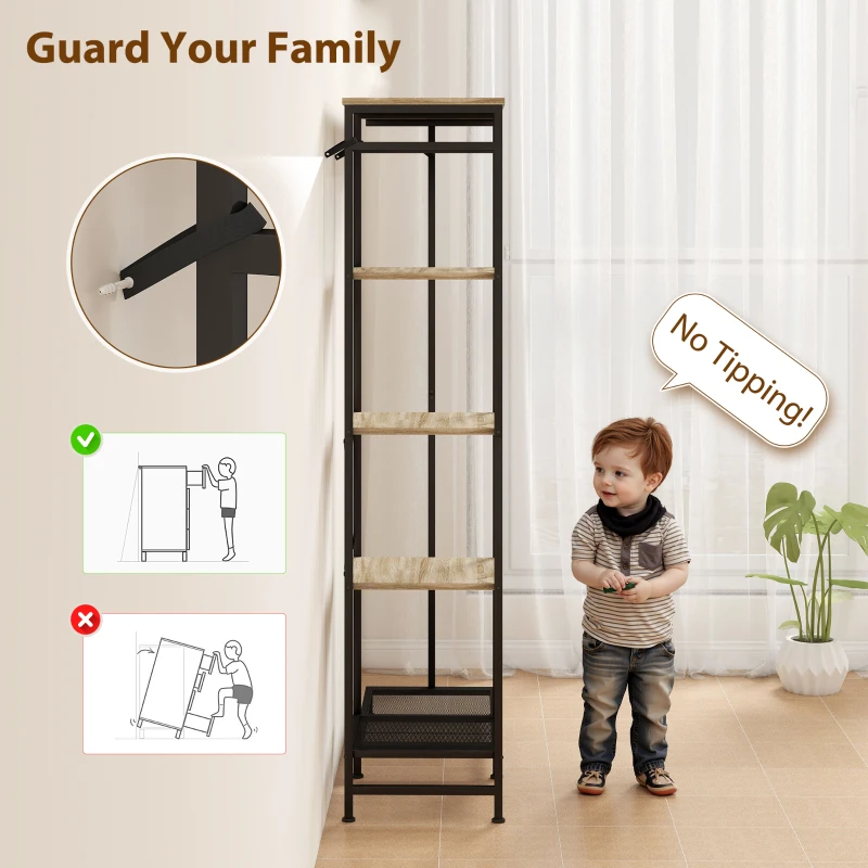 HOMCOM Freestanding Coat Rack Stand, Modern Hall Tree with Clothes Rail, Mesh Shoe Rack and Metal Frame for Hallway, Living Room, Bedroom, Oak and Black