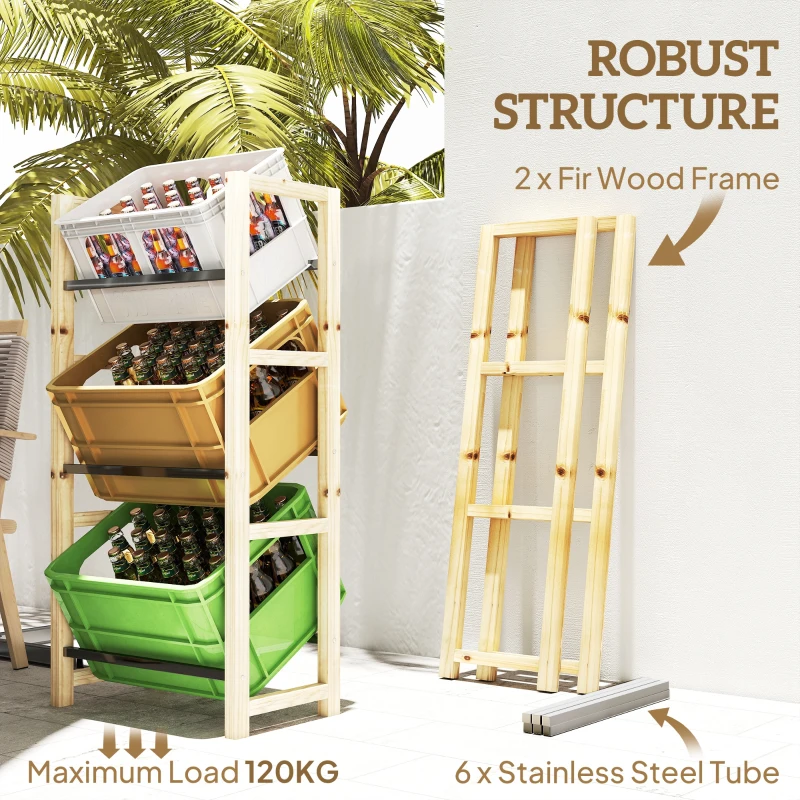 Regał na 3 skrzynki na napoje, drewniany, praktyczny, solidny