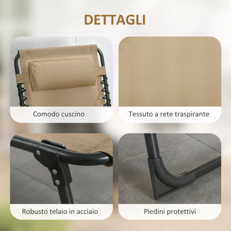 Outsunny Sdraio da Giardino Pieghevole con Schienale Reclinabile su 5 Posizioni e Cuscino, 185x58x30cm, Beige