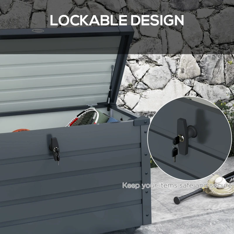 Outsunny Szafka ogrodowa, skrzynia na kołach, skrzynia do przechowywania z zamkiem, uchwytem, szafka ogrodowa na balkon, taras 100 x 62 x 65 cm, Dunkelgrau