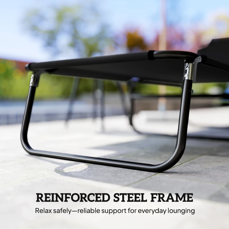 Outsunny Leżak ogrodowy z regulowanym oparciem, fotel plażowy, leżanka, leżak kempingowy do ogrodu, balkonu, stal, czarny, 188 x 56 x 28 cm