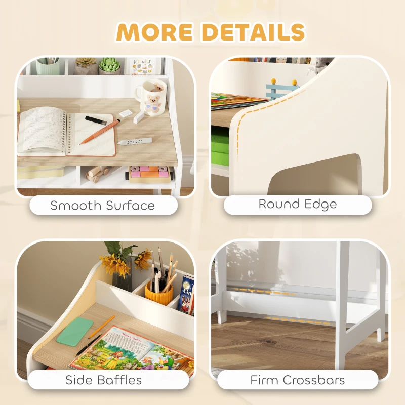 Zestaw biurka i krzesła dla dzieci AIYAPLAY, biurko uczniowskie z 5 przegrodami, stolik dla dzieci, biurko młodzieżowe dla chłopców i dziewczynek, naturalne