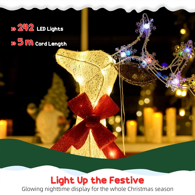 Outsunny LED Rodzina Reniferów na Święta z 242 RGB i ciepłymi białymi LEDami, Oświetlenie Świąteczne, Dekoracja Świąteczna, Figurka na Zewnątrz i Wewnątrz