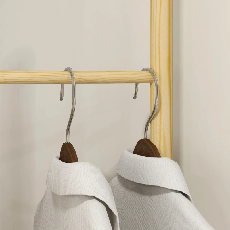 HOMCOM Wieszak Stojący, Wieszak na Ubrania z 6 Drążkami, z Drewna Sosnowego, w Stylu Nordyckim, na Odzież, Kapelusze, do Przedpokoju, Wejścia, Naturalny