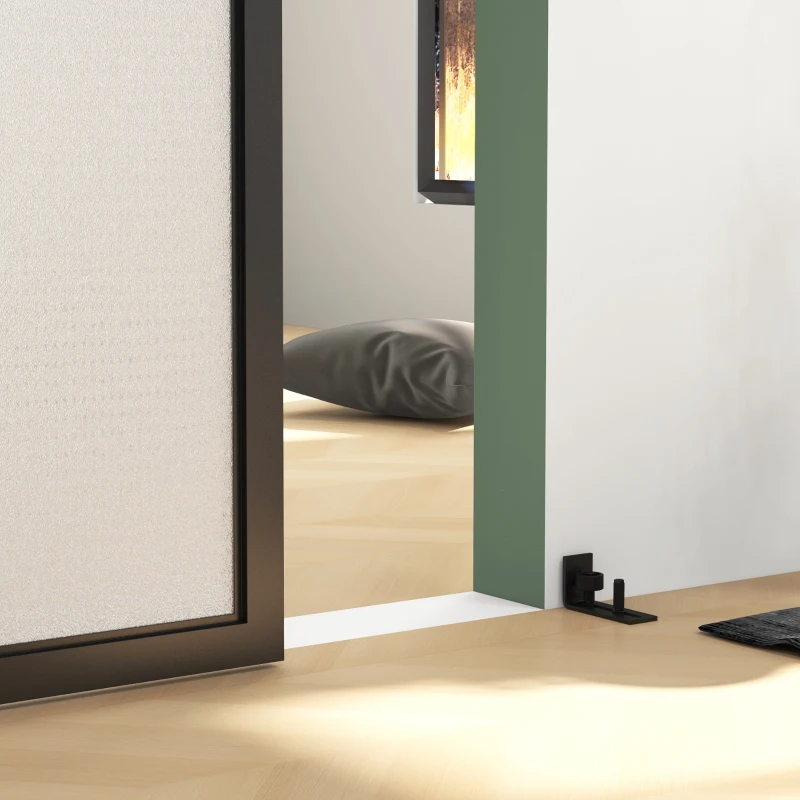 Kompletny zestaw okuć do drzwi przesuwnych HOMCOM 183 cm, z szynami, rolkami, urządzeniami przeciwskokowymi, stoperami do drzwi, prowadnicą, system drzwi przesuwnych ze stali węglowej, kolor czarny