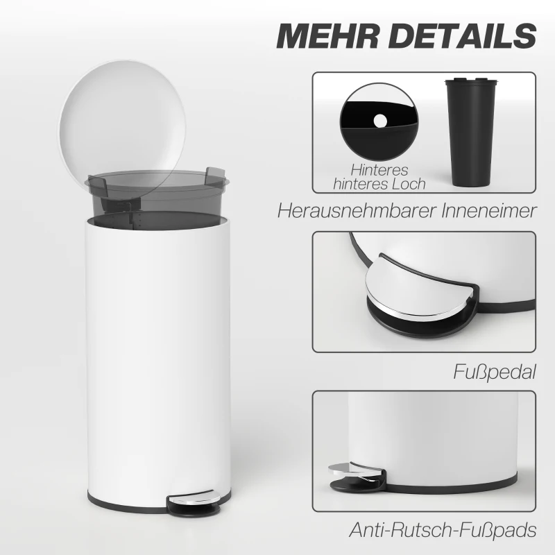 Kosz na śmieci 30L, pedał, metalowy, kremowy, z pokrywą