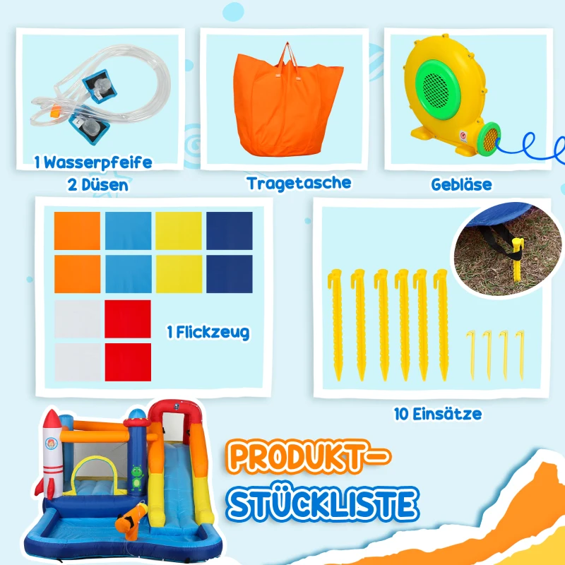 Zjeżdżalnia dmuchana z basenem, ścianką wspinaczkową, skok.