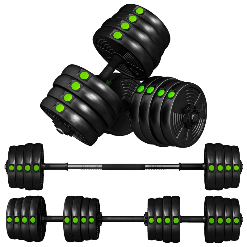 Zestaw hantli SPORTNOW 2 w 1, 30 kg regulowany zestaw hantli z 16 obciążnikami, chroniący podłogę podczas treningu siłowego, fitness, podnoszenia ciężarów, czarny