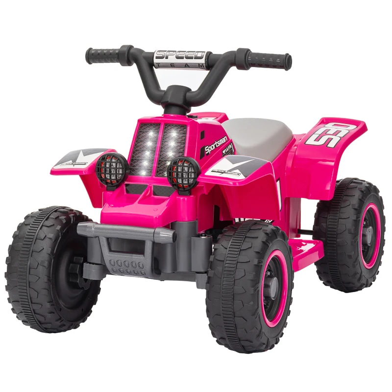 AIYAPLAY 6V Electric Quad Bike for Kids, Battery Powered Ride On ATV with Forward Backward, LED Headlights, for Ages 18-36 Months - Pink