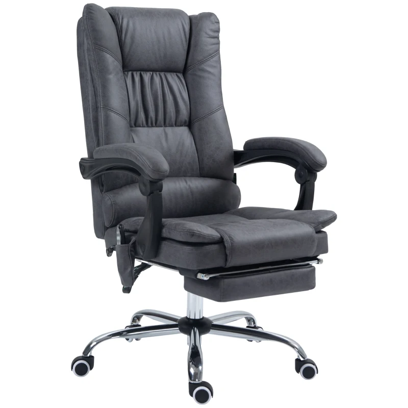 Vinsetto Vibration Massage Office Chair with Heat, Microfibre Computer Chair with Footrest, Armrest, Reclining Back, Charcoal Grey