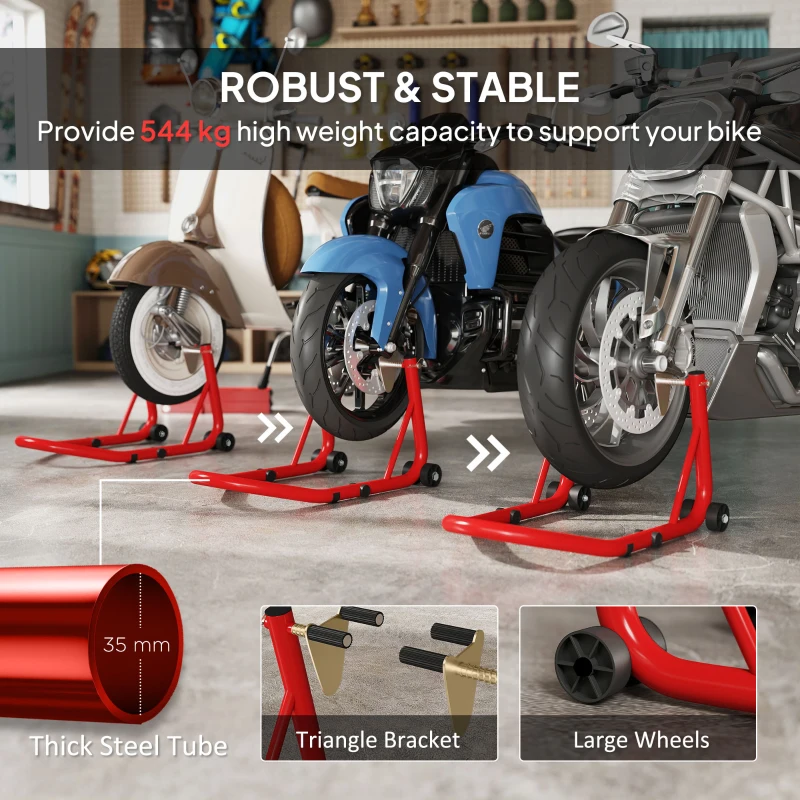 Zestaw Stojaków Motocyklowych HOMCOM Przedni do 544 kg Czerwony