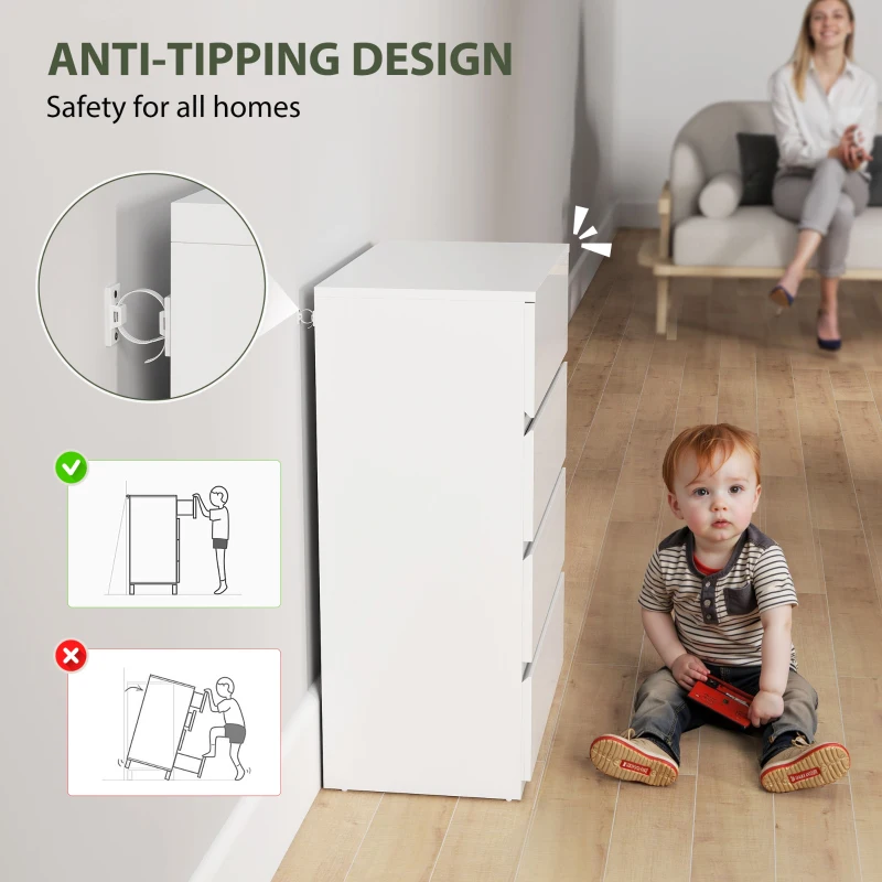 HOMCOM High Gloss Chest of Drawers, 4-Drawer Storage Cabinets, Modern Dresser for Bedroom, White