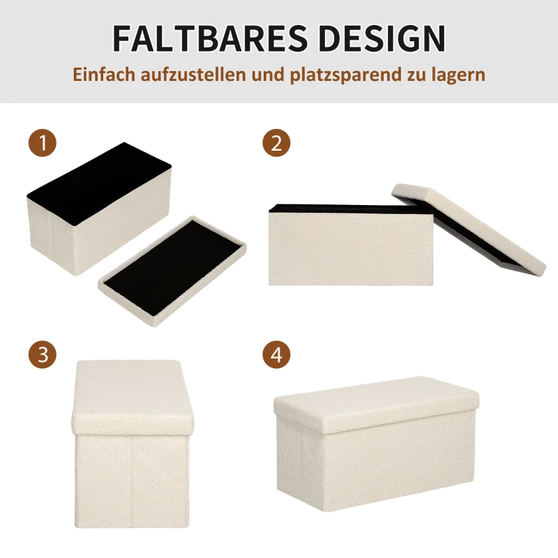 Ławka z pojemnikiem, składana, tapicerowana, kremowa