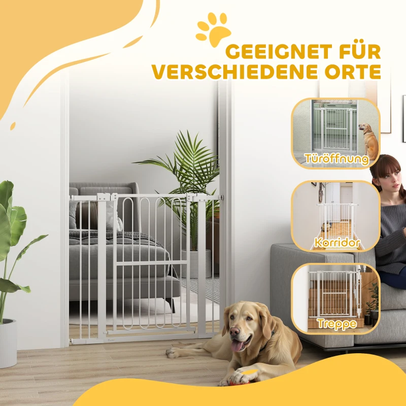 PawHut Dog Gate, 94cm Tall Pet Gate Includes 7cm and 14cm Extension Kits, Pressure Mounted Stair Gate for Doorways, Hallways, Stairways, 76-104cm Width