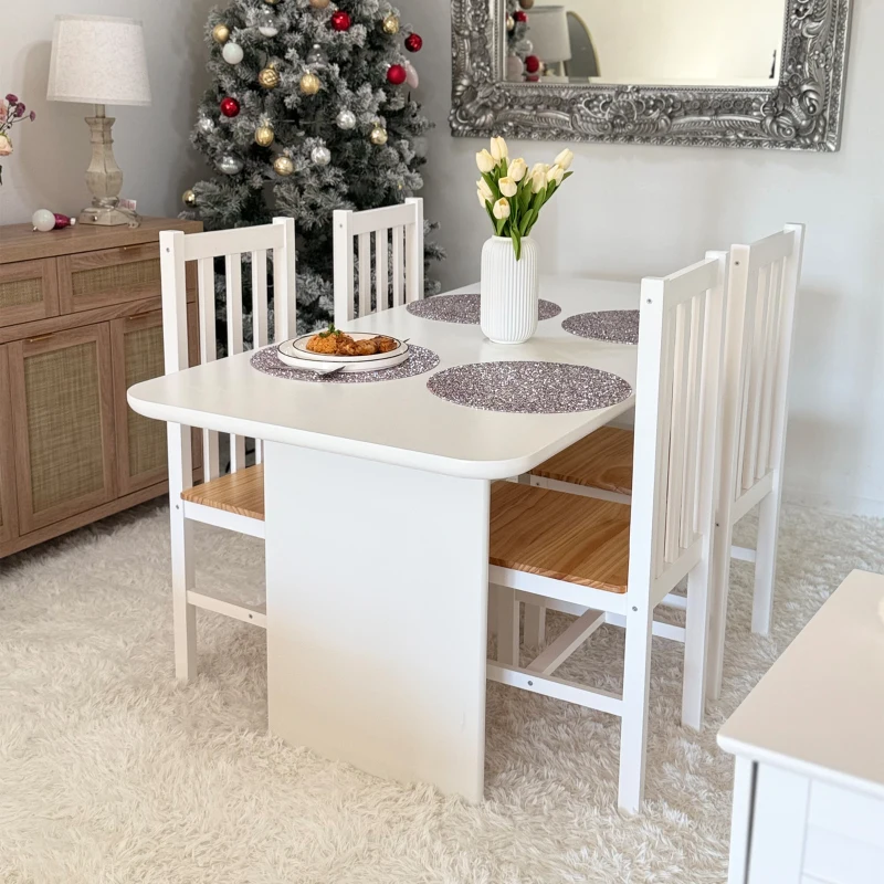 HOMCOM Zestaw 4 krzeseł kuchennych, krzesła do jadalni, drewno lite, nowoczesny design, 38,5 cm x 47,5 cm x 99 cm, naturalne