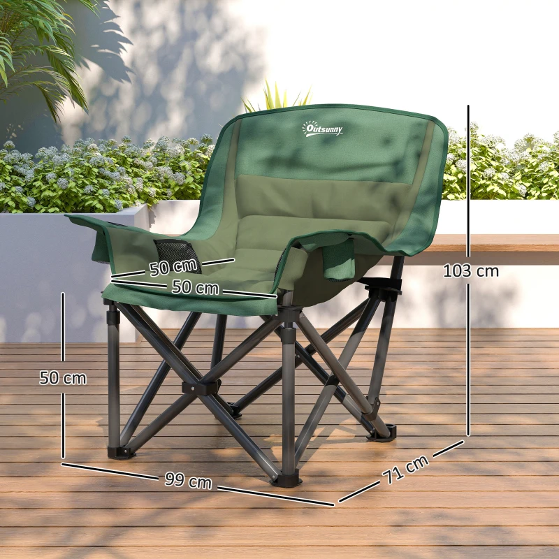 Folding Camping Chair z kieszenią i uchwytem na kubek, Zielony