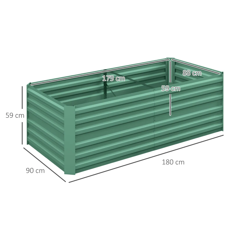 Outsunny Raised Beds for Garden, Galvanised Steel Outdoor Planters with Multi-reinforced Rods, 180 x 90 x 59 cm, Light Green