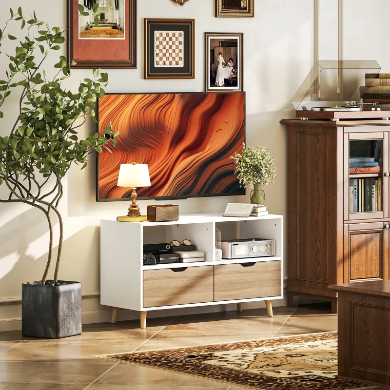 HOMCOM tv-meubel tv-dressoirelement met schuiflades en open planken hout wit + naturel 99 x 39 x 58 cm