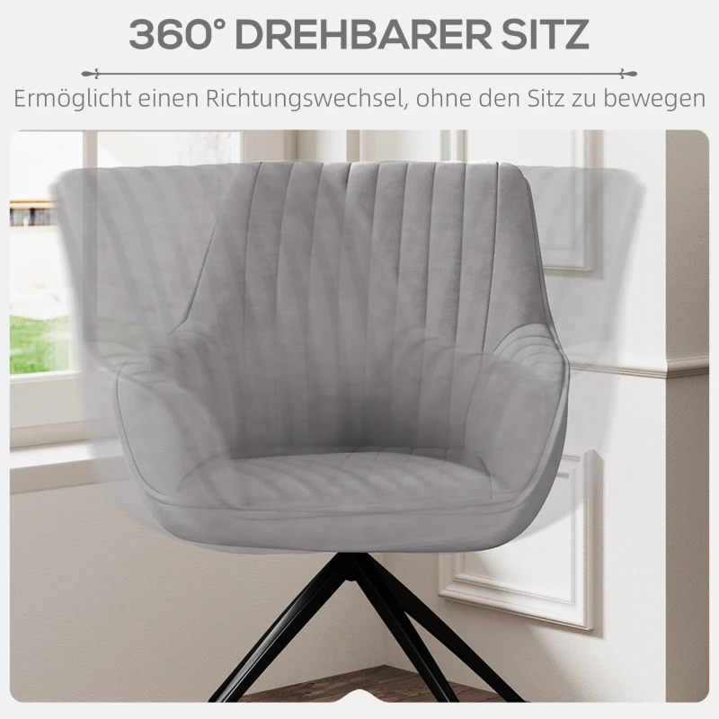 HOMCOM Swivel Armchair, Modern Tufted Accent Chair with Steel Legs for Living Room, Bedroom, Dark Grey