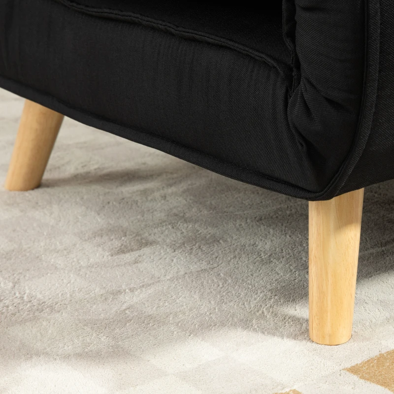 HOMCOM Fotel do spania, sofa 2 w 1 z funkcją łóżka, dekoracyjna poduszka, fotel z regulowanym oparciem, wygląd lnu, fotel relaksacyjny do 350 kg, salon, Czarny
