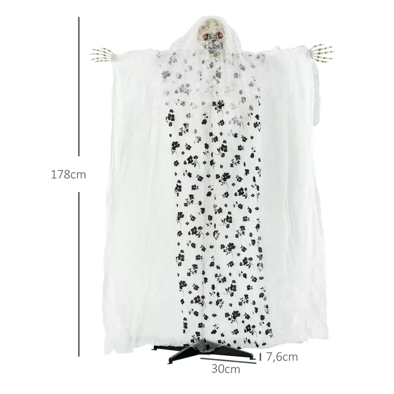 Outsunny 175cm Halloween Dekoracja Geisterbraut Hängend Skelett Schädel Augenglühen Horror-Geräusche mit Spezialeffekten und Soundfunktion In Lebensgröße Indoor Outdoor Deko