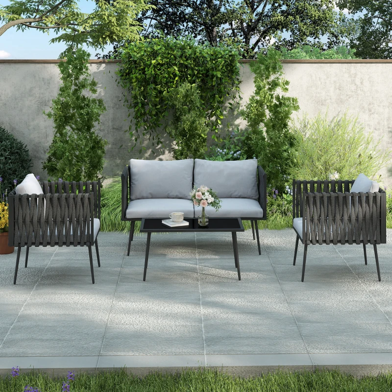 Zestaw mebli ogrodowych dla 4 osób, sofa 2-osobowa, wodoodporne