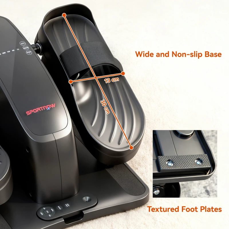 SPORTNOW Mini Orbitrek Domowy Podbiurkowy Elektryczny z Pilotem LED Wyświetlacz 12 Prędkości Antypoślizgowy Cichy Przenośny Trener Nóg dla Seniorów i Dorosłych