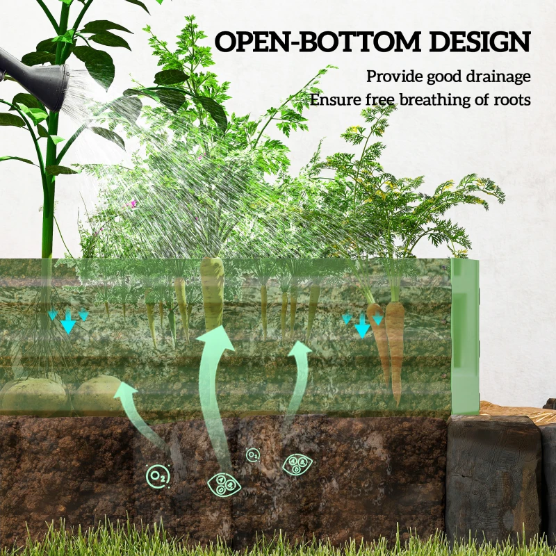 Outsunny Metal Raised Garden Bed Planter Box Outdoor Planters for Growing Flowers, Herbs, Green, Light Green