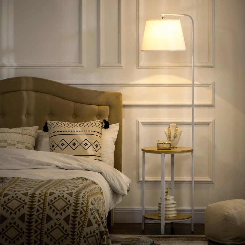 HOMCOM Lampada da Terra Moderna con Tavolino a 2 Livelli per Soggiorno e Camera da Letto, 43L x 39.5P x 162A cm