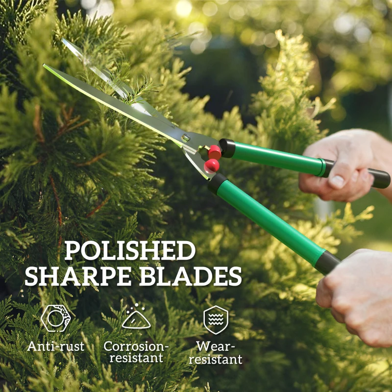 Zestaw nożyc ogrodowych Outsunny 2-częściowy, długość ostrza 40 cm, sekator z antyadhezyjnymi ostrzami metalowymi, 51 cm nożyce ogrodowe do cięcia żywopłotów i gałęzi