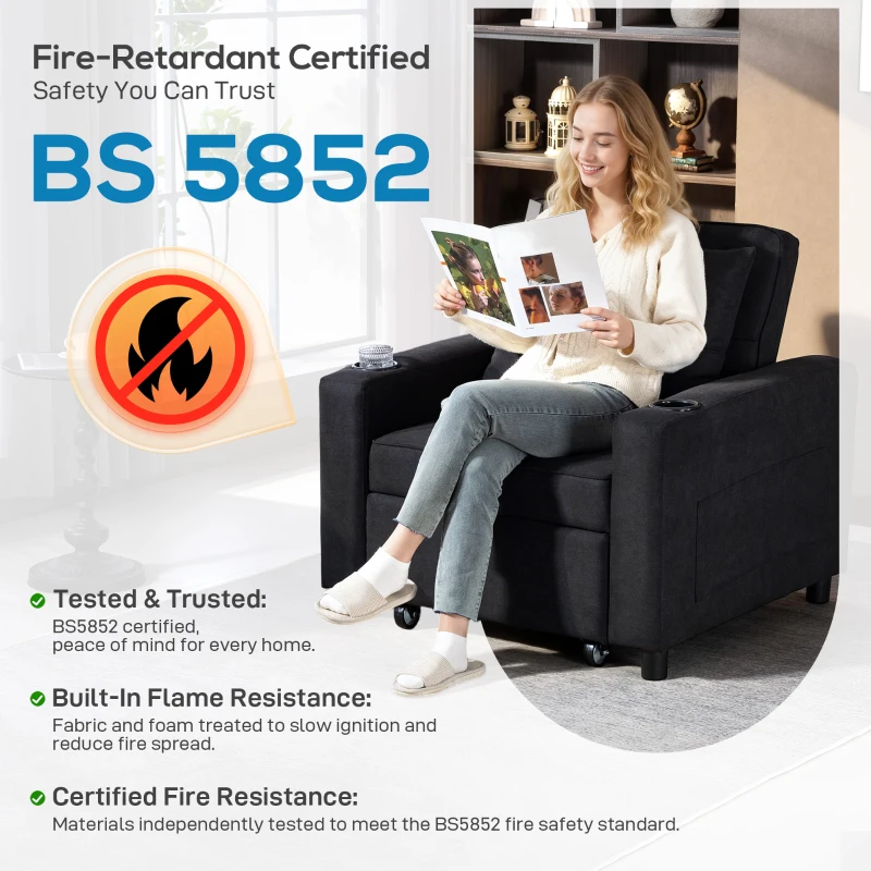 HOMCOM 3-in-1 Single Sofa Bed, Convertible Sleeper Chair Bed - Black